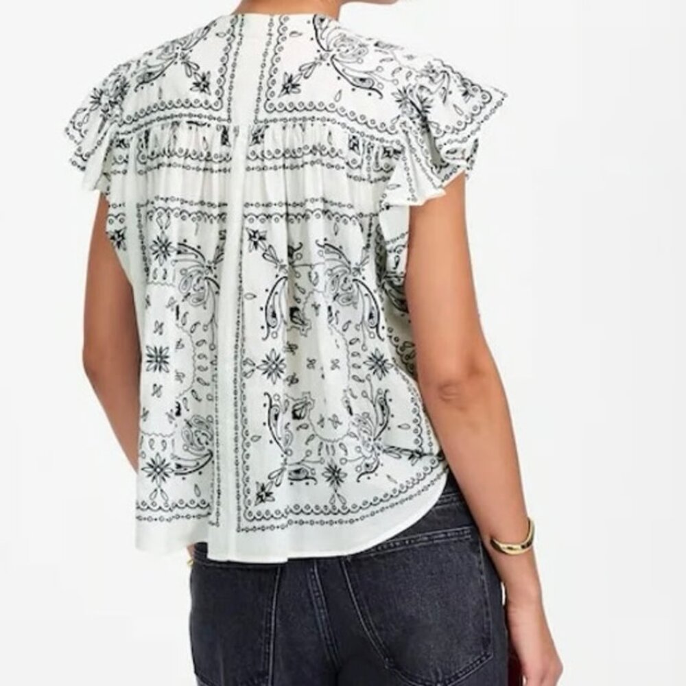 Madewell White Button-Down Bandana Print Top - Picture 2 of 8